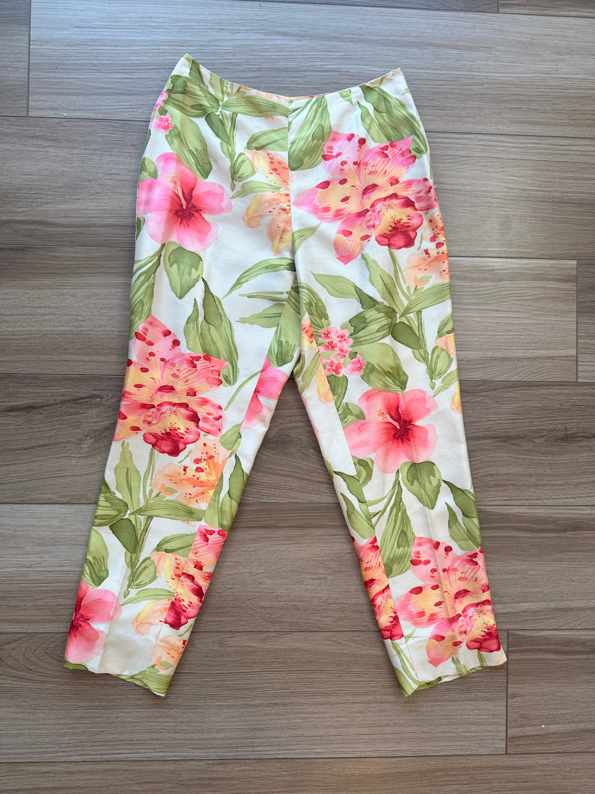 Vintage Dana Buchman Silk Floral Multicolor Crop Midi Rise Pants