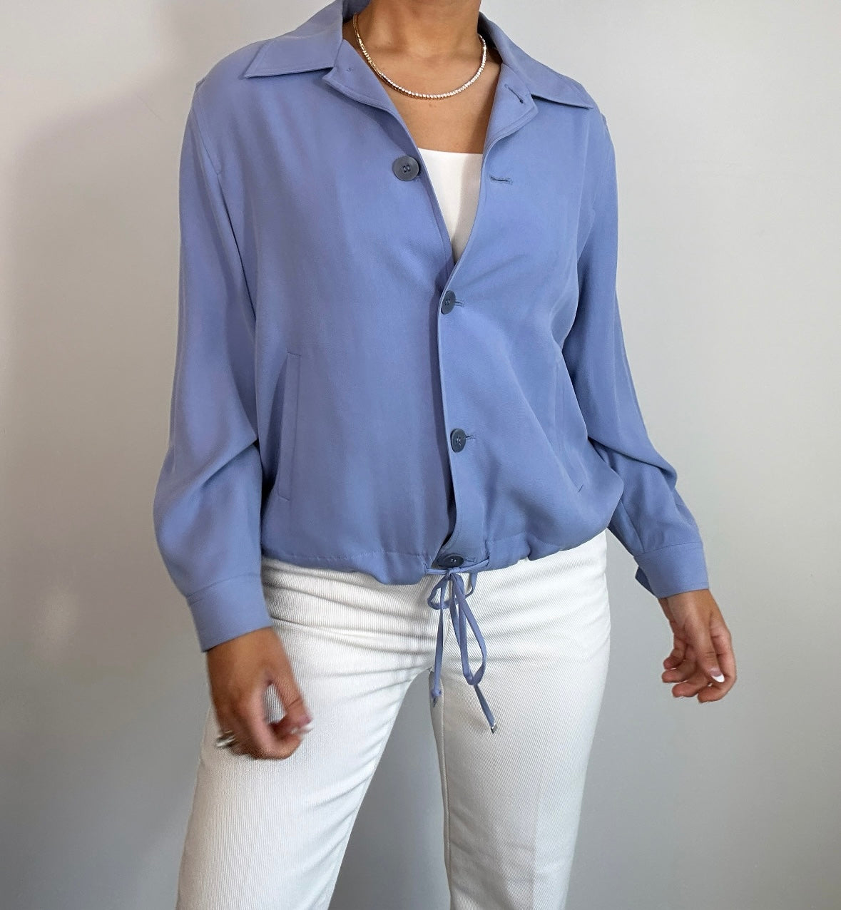 Pure Silk Vintage Talbots Sporty Bomber Style Drawstring Cinch Jacket