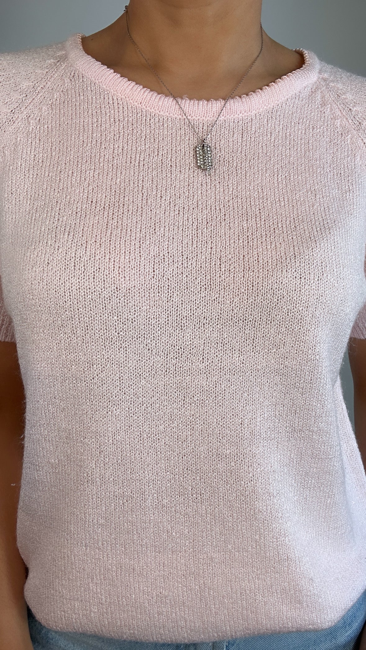 Vintage Light Pink Emily Rose Sweater Knit Short Sleeve Top