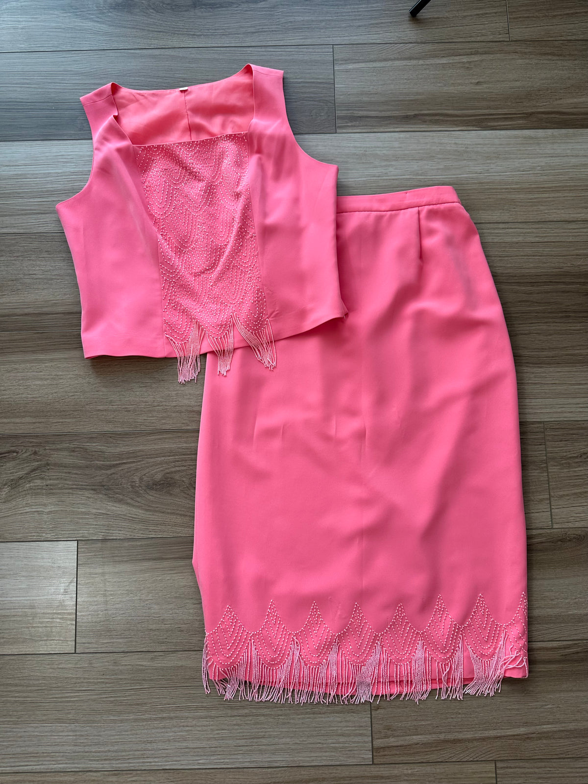 Y2K Vibrant Pink Beaded Sparkly Matching Skirt Set
