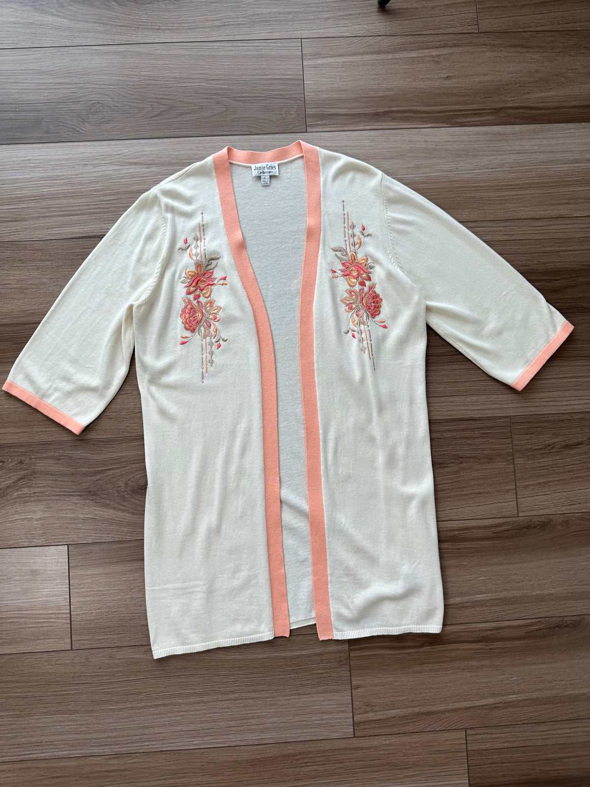 Vintage Peach & Cream Floral Embroidered Kimono Cardigan