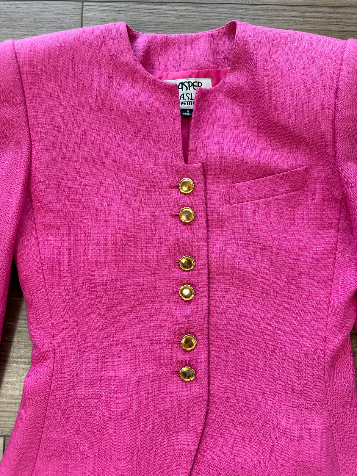 Vintage Hot Pink Kasper ASL Structured Blazer with Gold Buttons