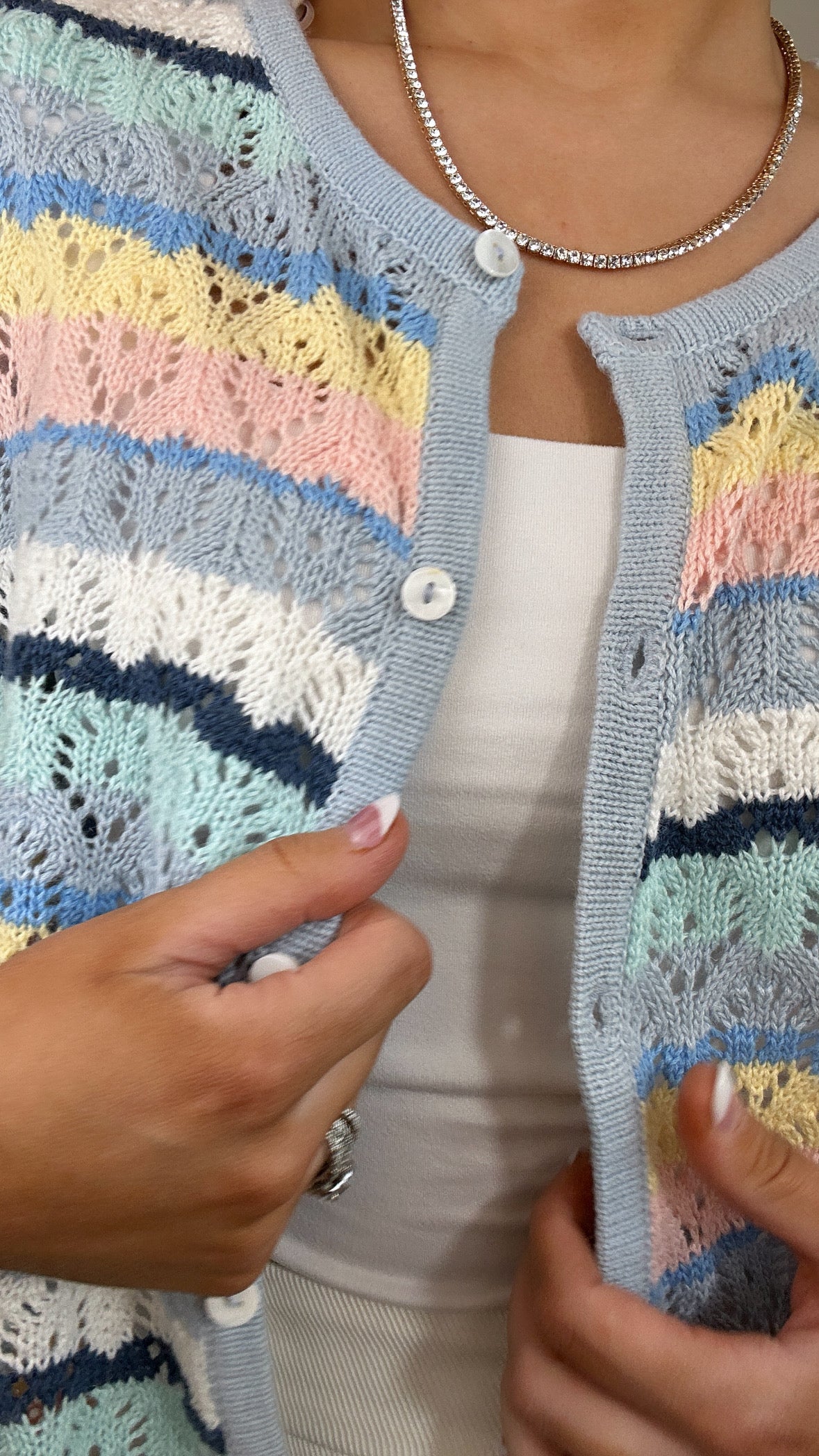 Vintage Crazy Horse Crochet Pastel Short Sleeve Knit Top