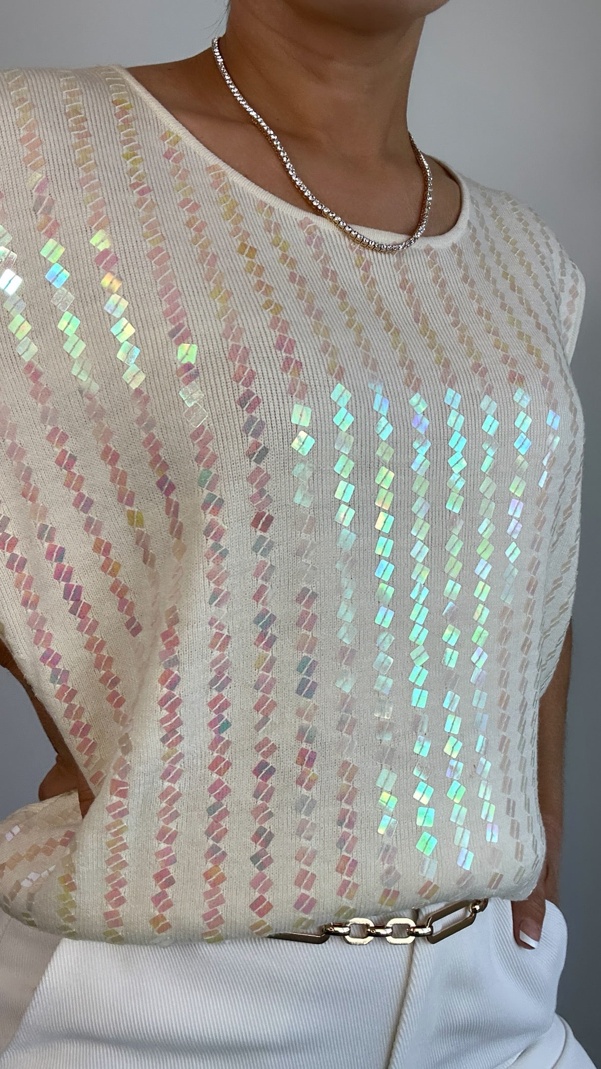 Vintage Victoria Jones Cream Sequin Knit Tank Top