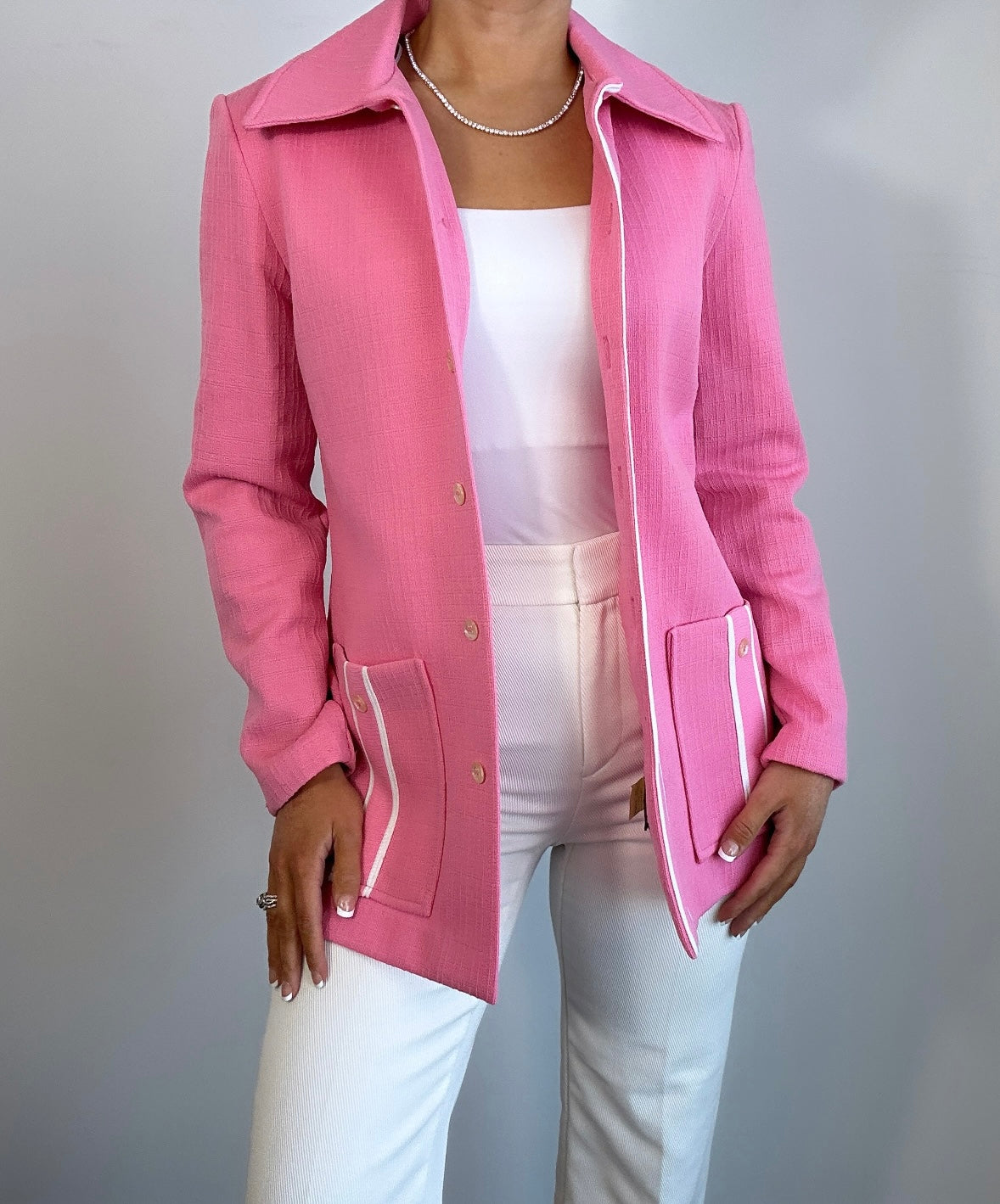 1970s Vintage Jack Winter Pink white Double Knit Poly Jacket