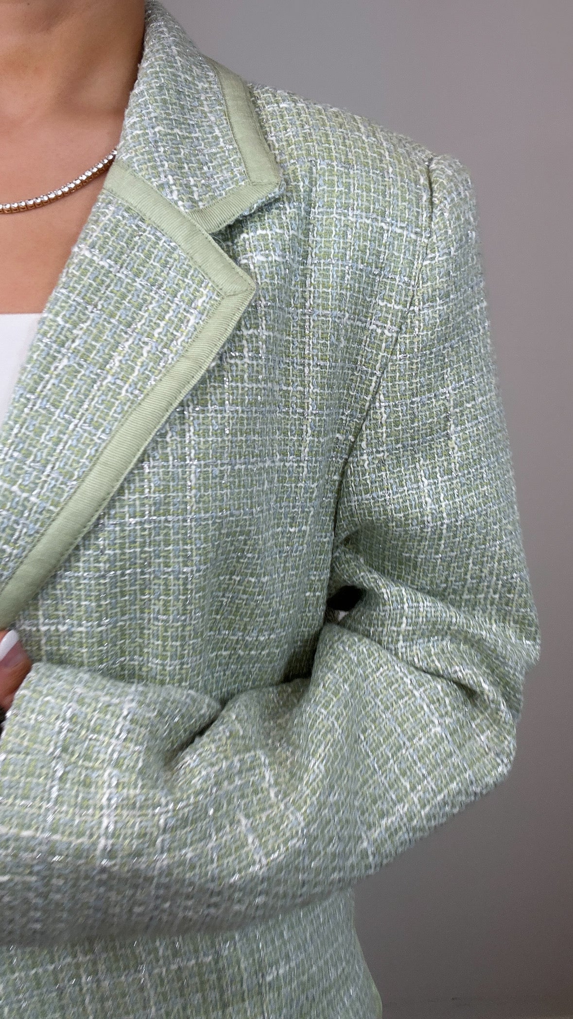 Vintage Mint Green Tweed Shimmer Jaclyn Smith Blazer