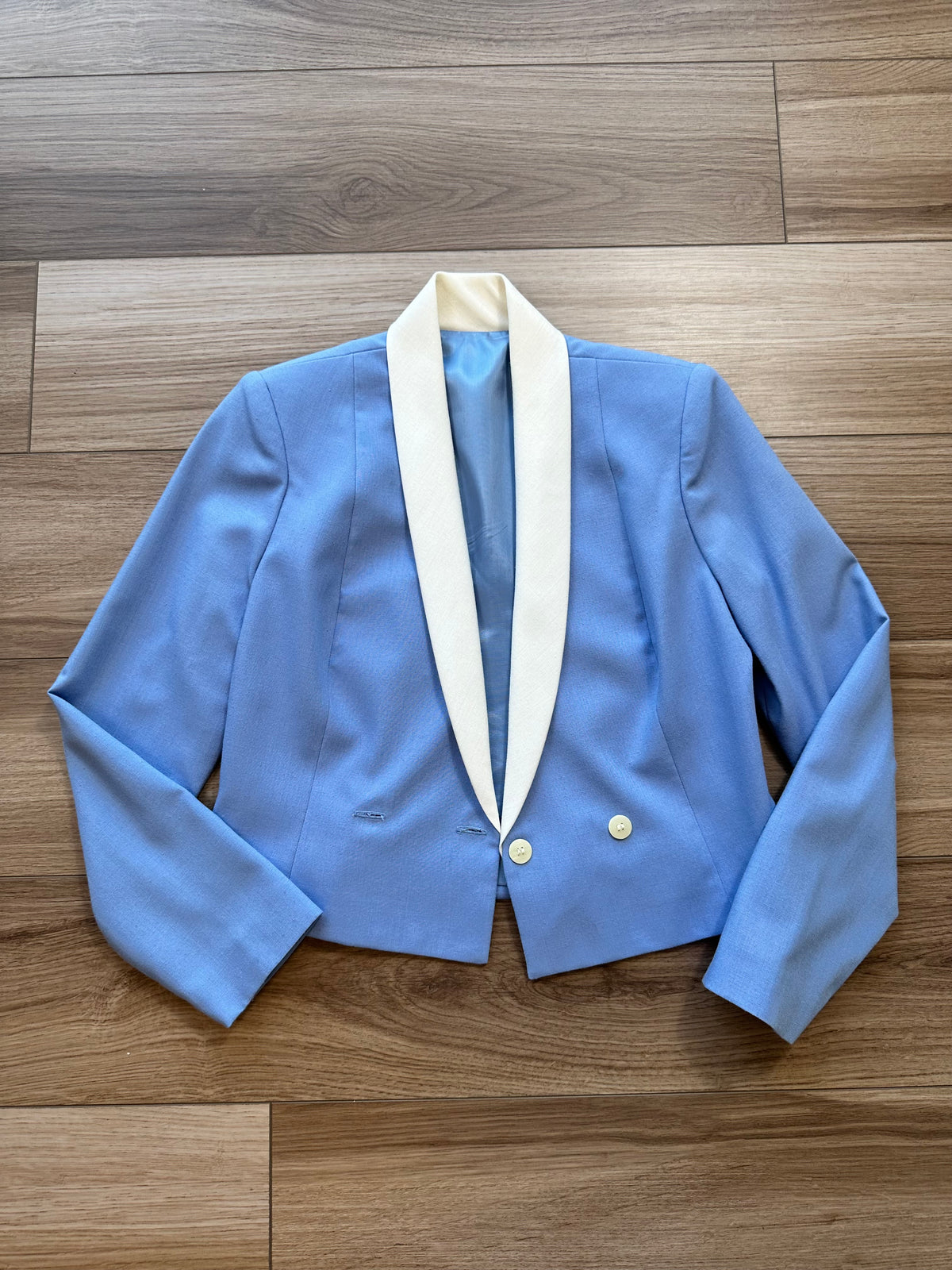 1980's Union Made Vintage Double Breasted Blue White Trim Blazer