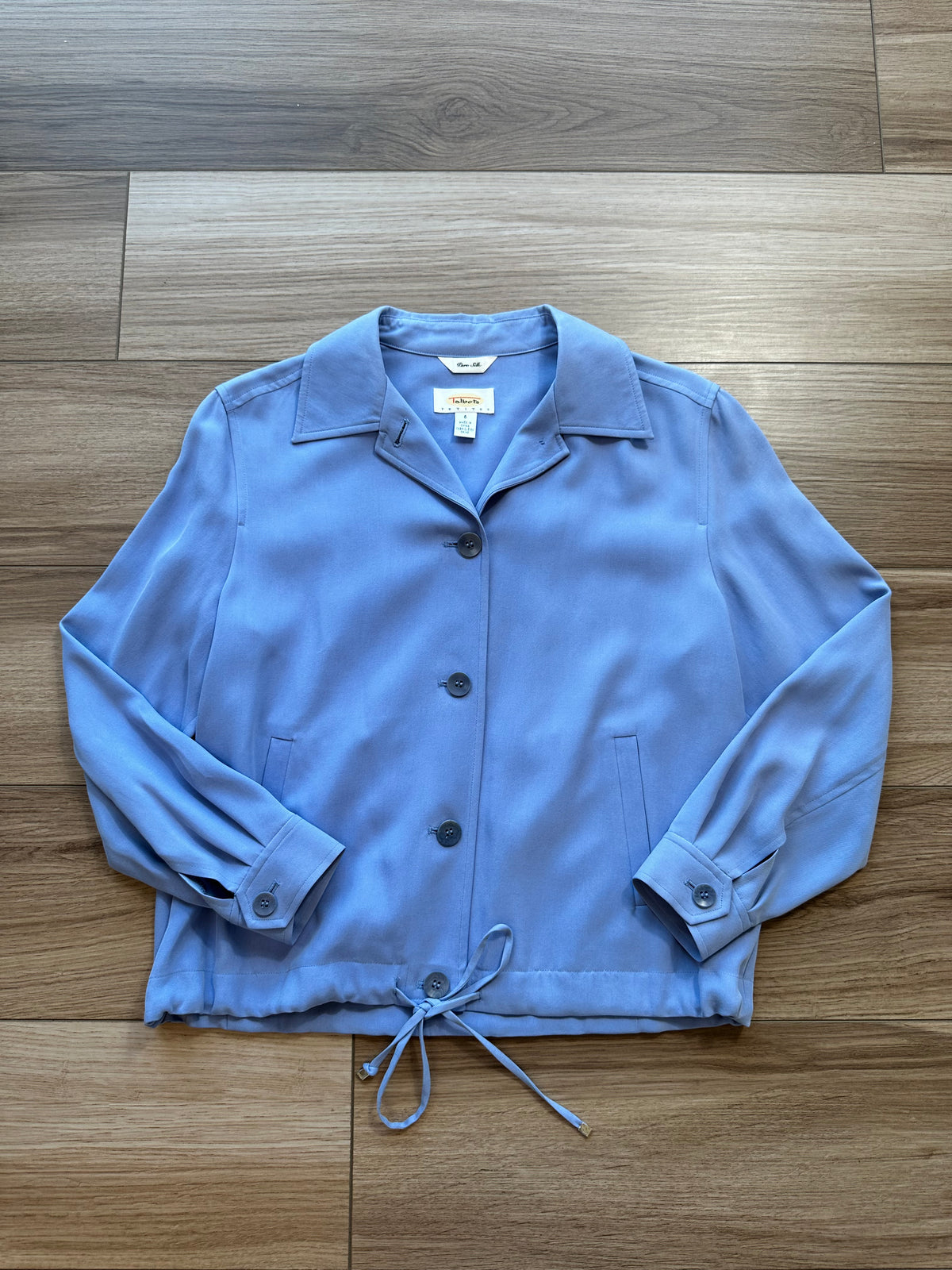 Pure Silk Vintage Talbots Sporty Bomber Style Drawstring Cinch Jacket