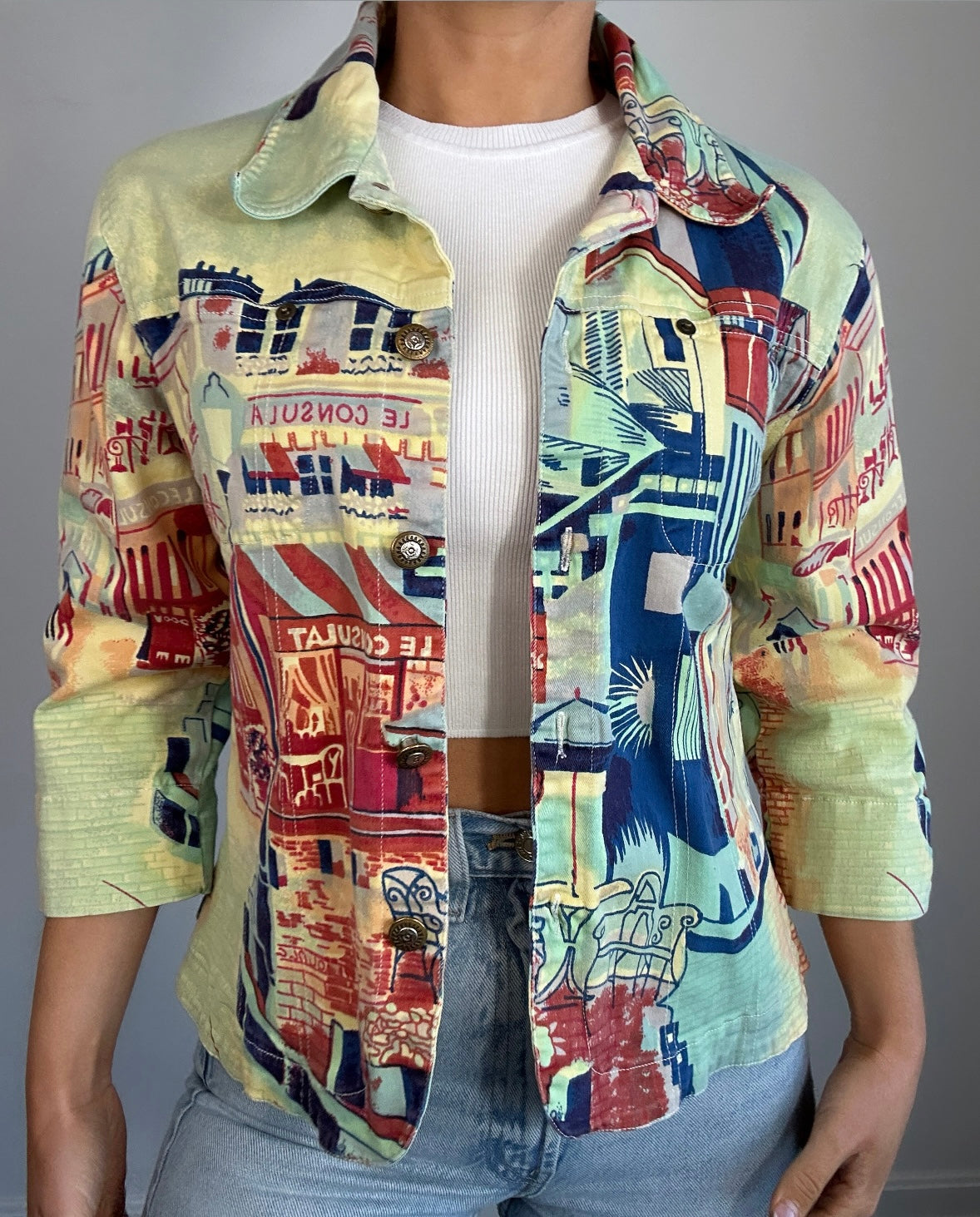 Y2K Euro Kaktus City Scape Graphic Jacket