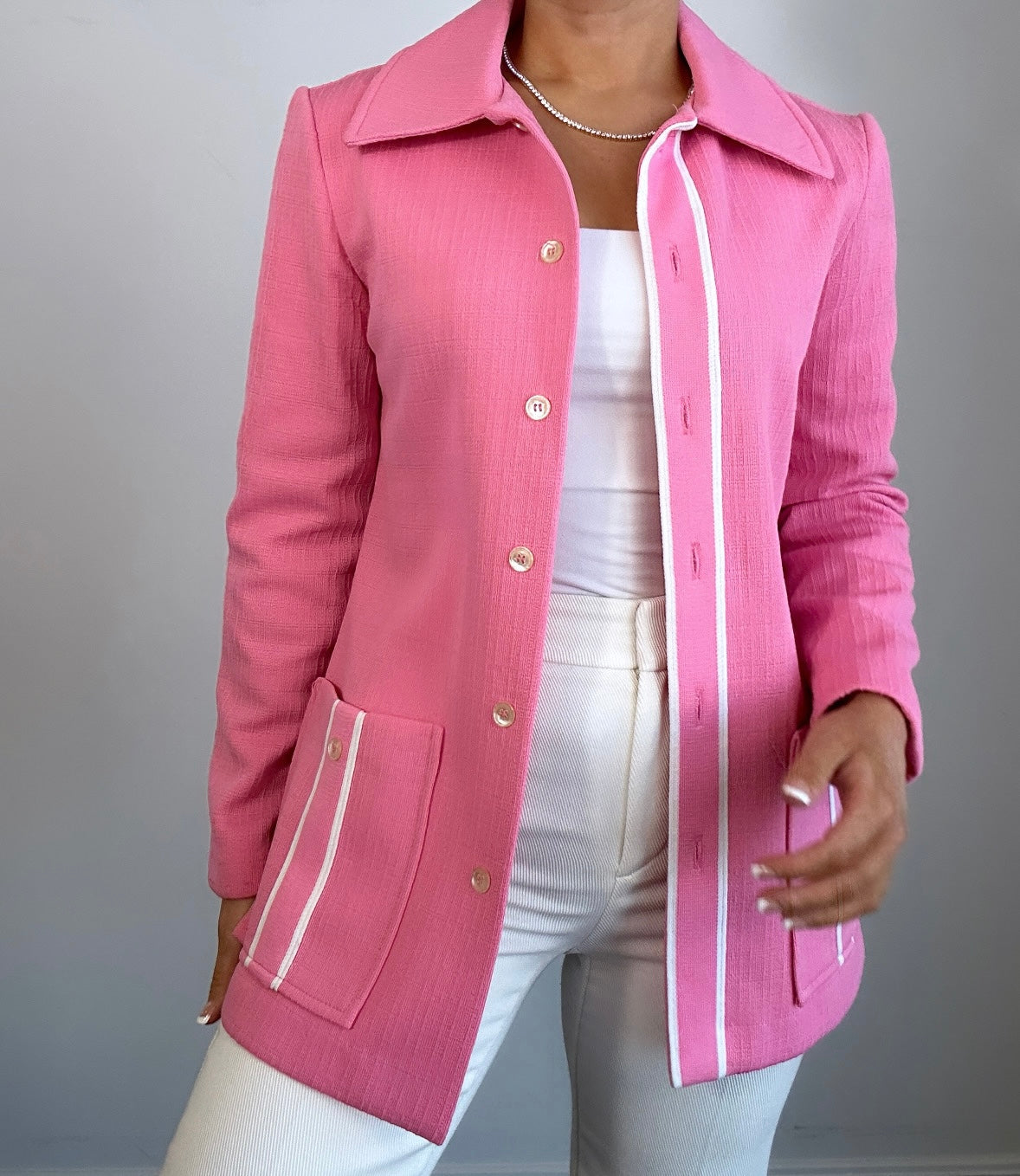 1970s Vintage Jack Winter Pink white Double Knit Poly Jacket