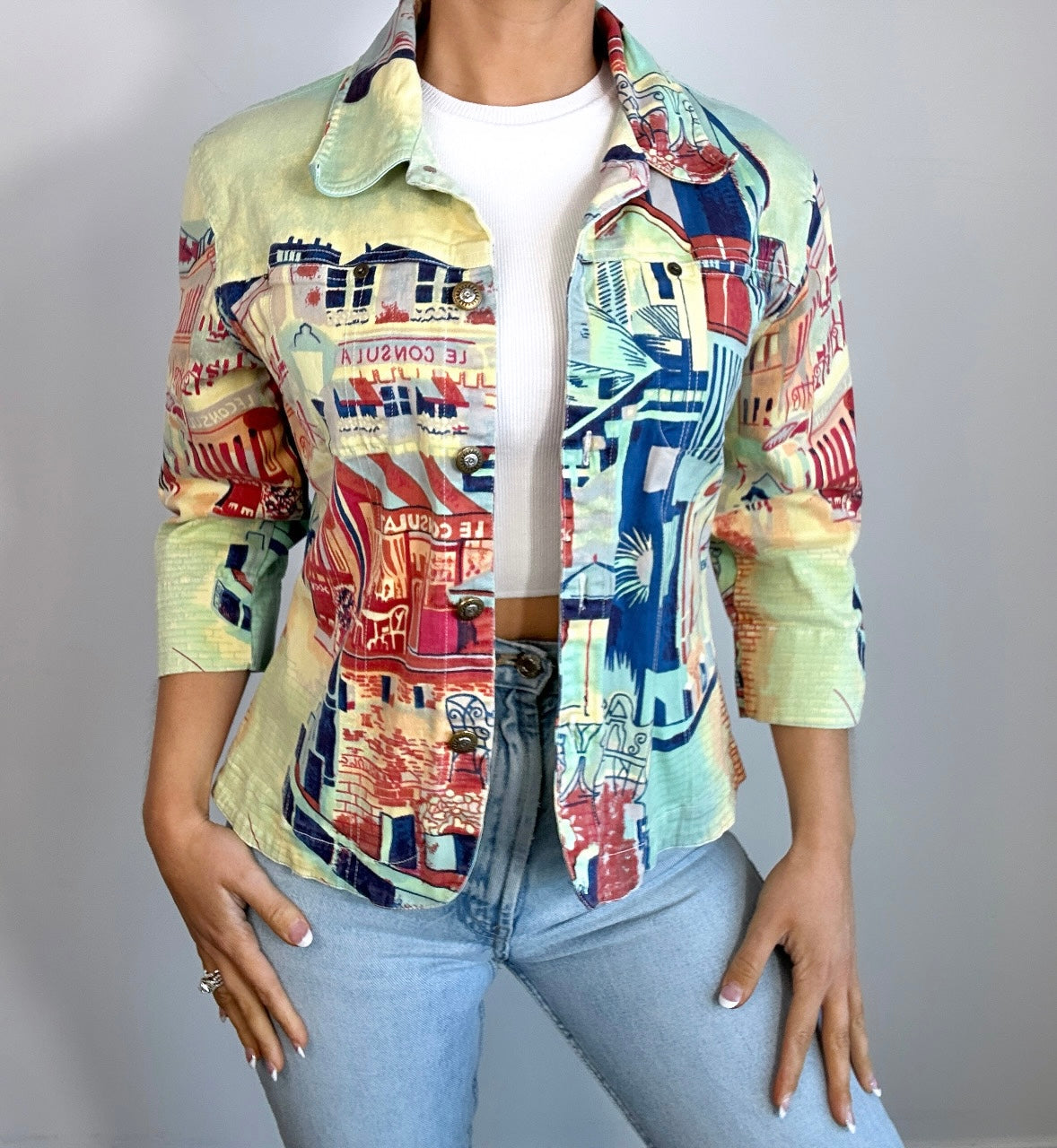 Y2K Euro Kaktus City Scape Graphic Jacket