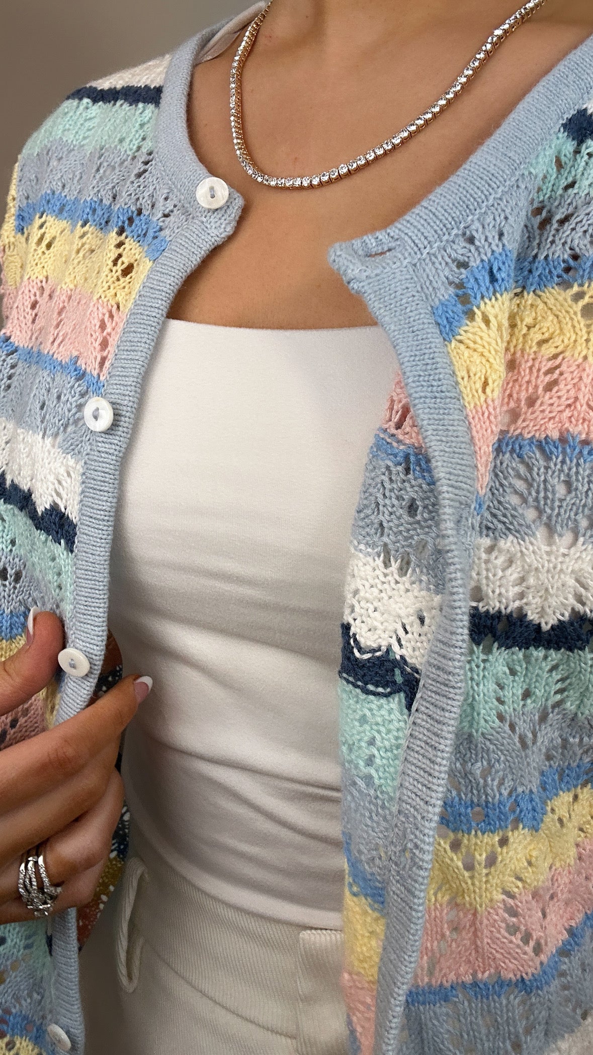 Vintage Crazy Horse Crochet Pastel Short Sleeve Knit Top