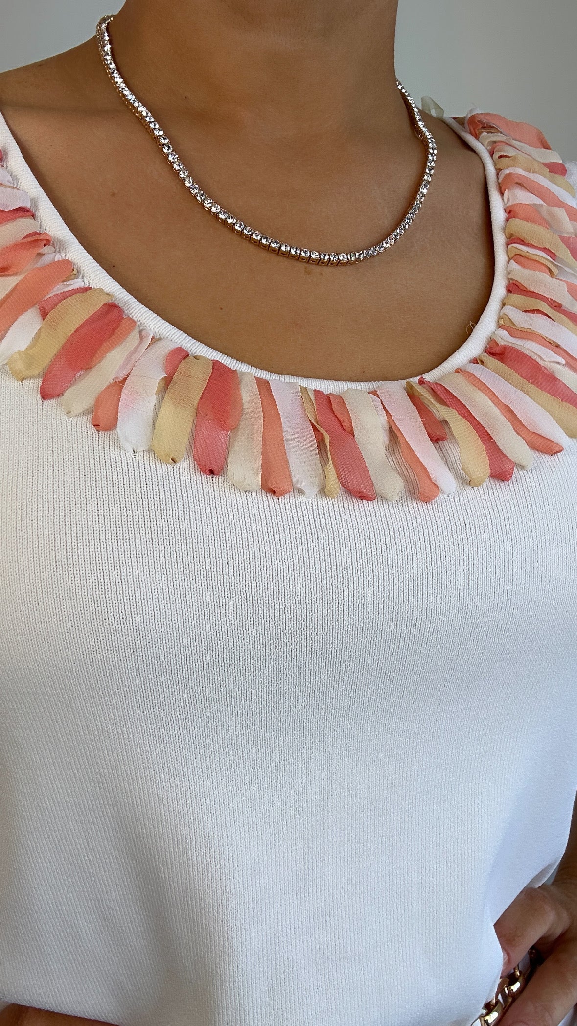 Vintage Lara Lane White Peach Tank with Ribbon Neckline