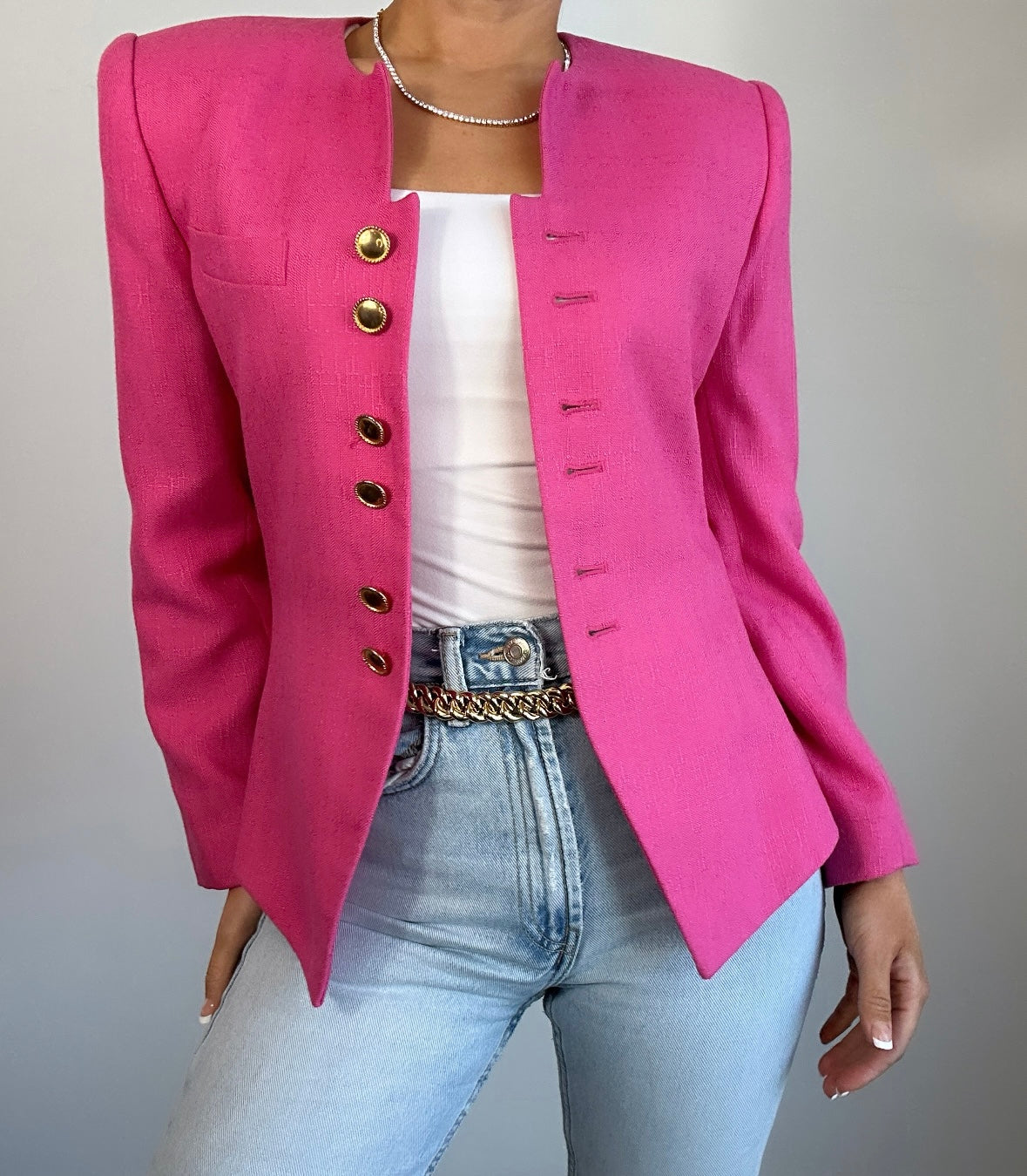 Vintage Hot Pink Kasper ASL Structured Blazer with Gold Buttons