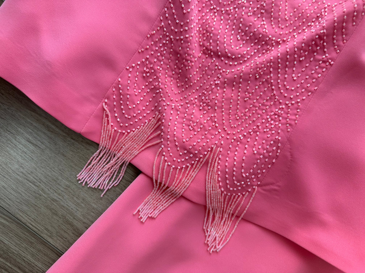 Y2K Vibrant Pink Beaded Sparkly Matching Skirt Set