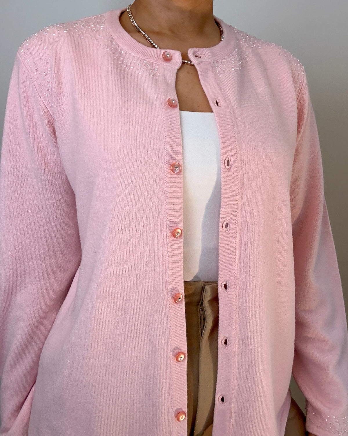Vintage Light Pink Beaded Cardigan