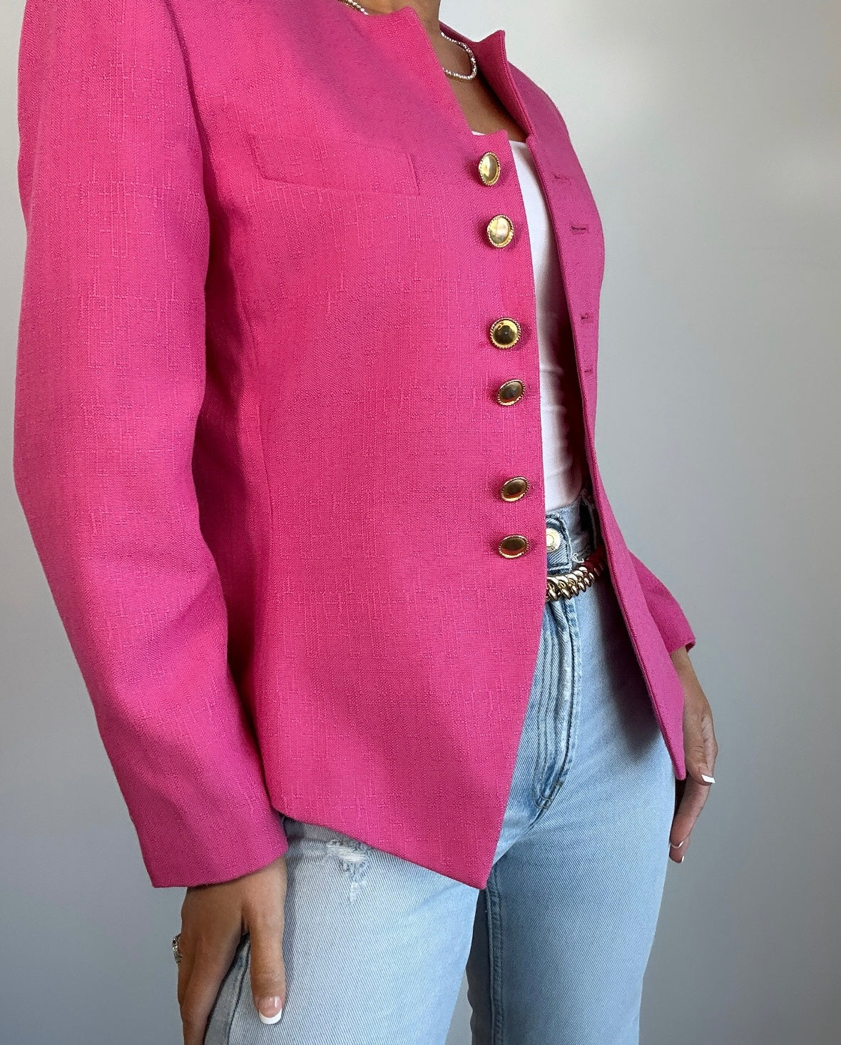 Vintage Hot Pink Kasper ASL Structured Blazer with Gold Buttons