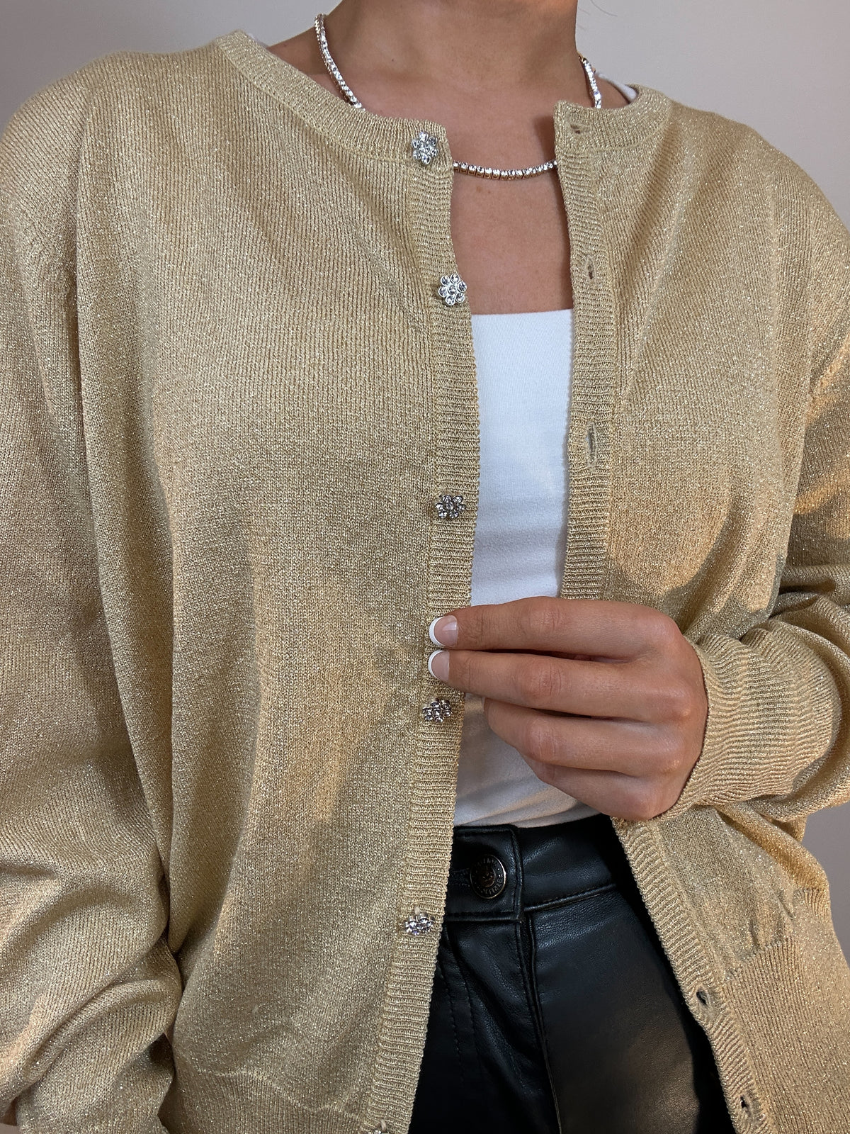 Vintage Y2K Dead Stock Amanda Smith Gold Crystal Button Cardigan Sweater