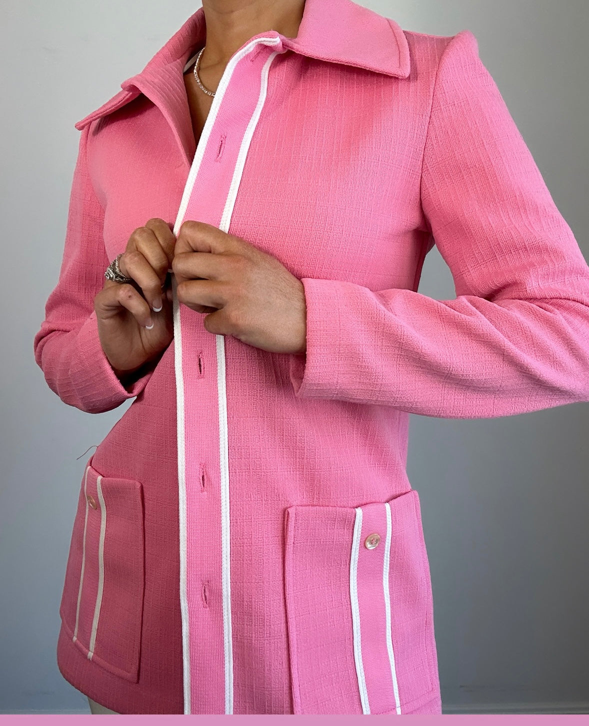 1970s Vintage Jack Winter Pink white Double Knit Poly Jacket