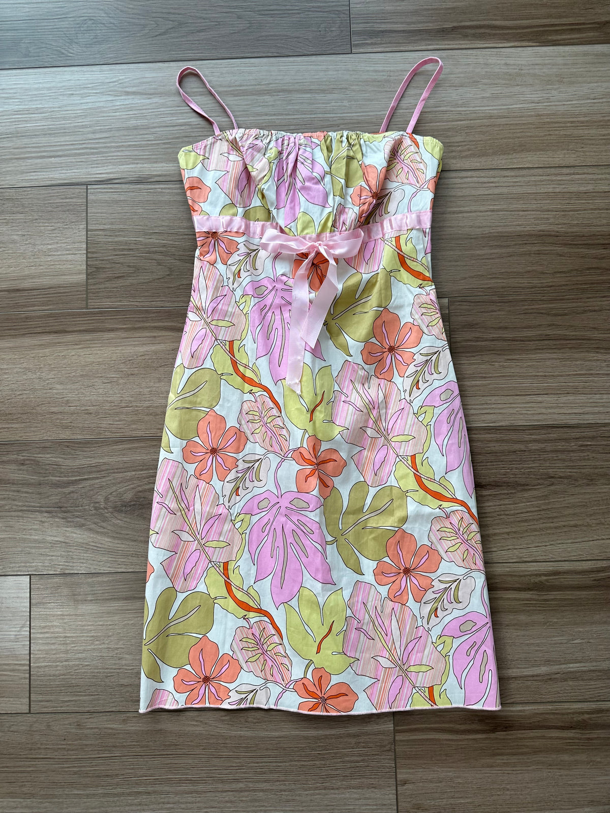 Y2K White Pink Orange Tropical Floral Spaghetti Strap Sundress