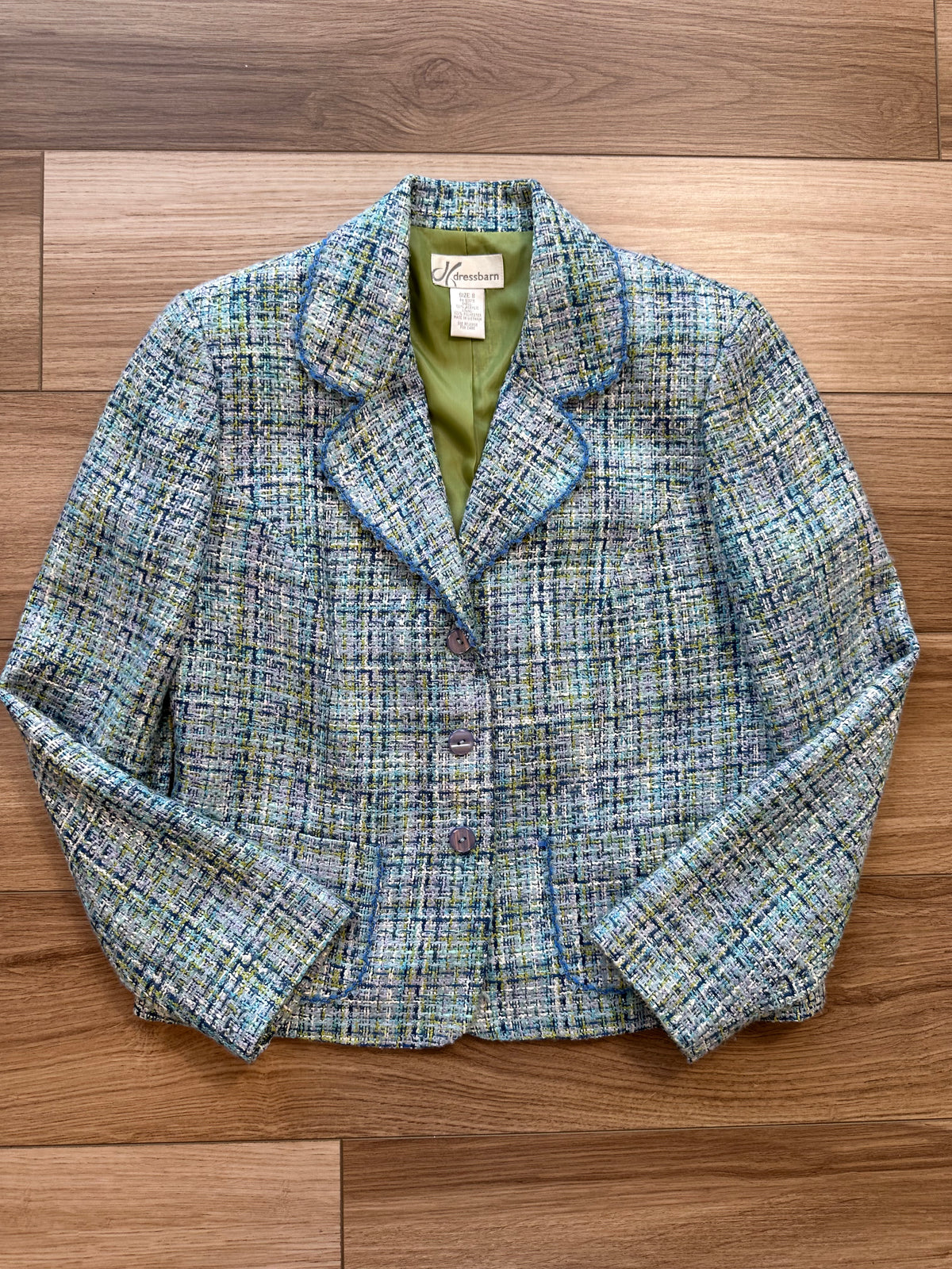 Y2k Vintage Blue Green Purple Tweed Dress Barn Blazer