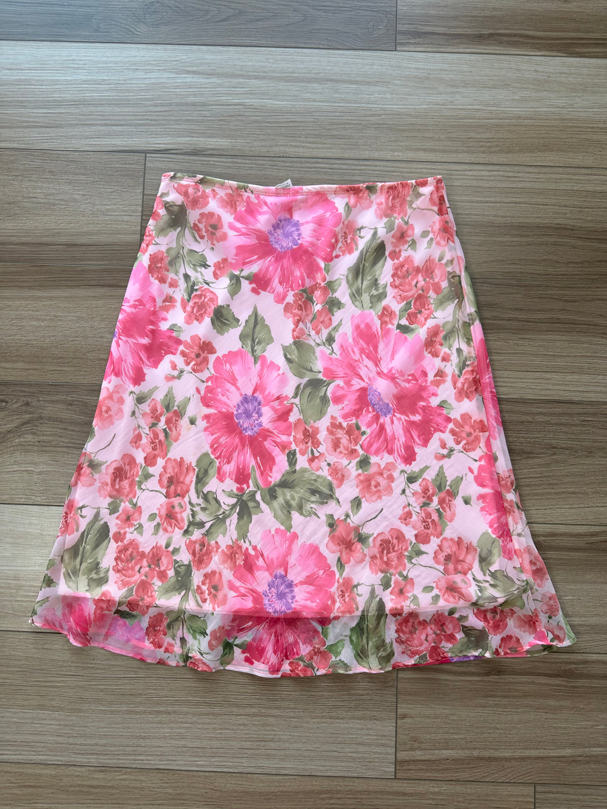 Vintage Dress Barm Pink Green Floral Midi Slip Skirt