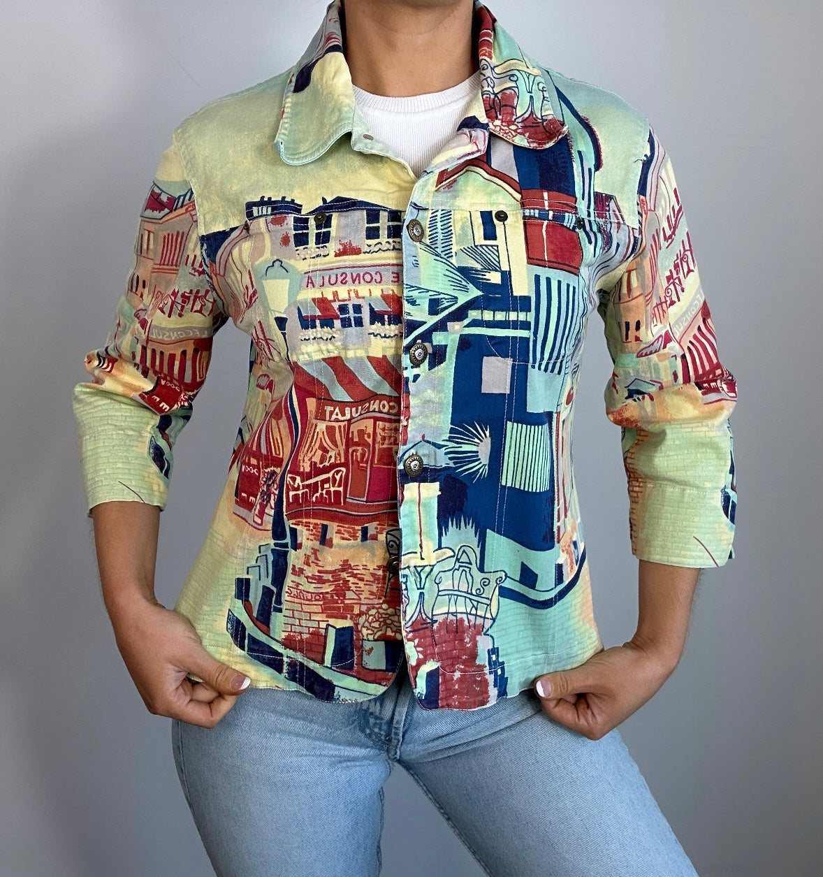 Y2K Euro Kaktus City Scape Graphic Jacket