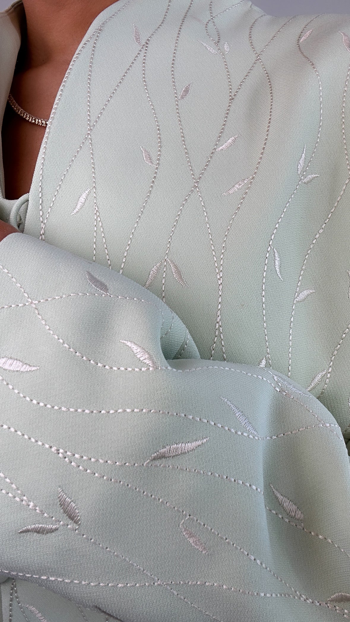 Vintage Light Green White Embroidered Longline Blazer Jacket