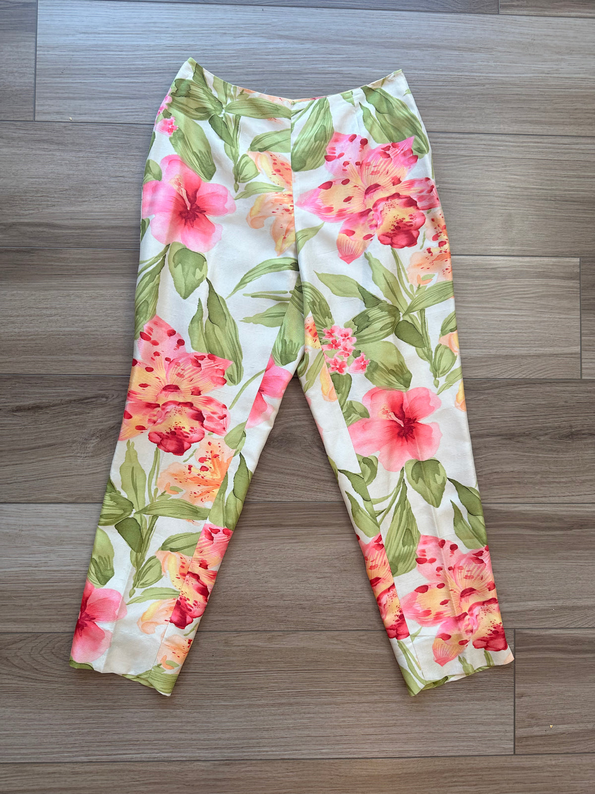 Vintage Dana Buchman Silk Floral Multicolor Crop Midi Rise Pants