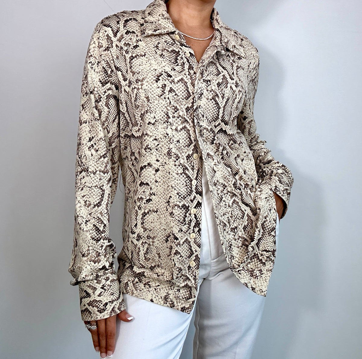 Vintage Y2K Cream Snakeskin Button Down Shirt