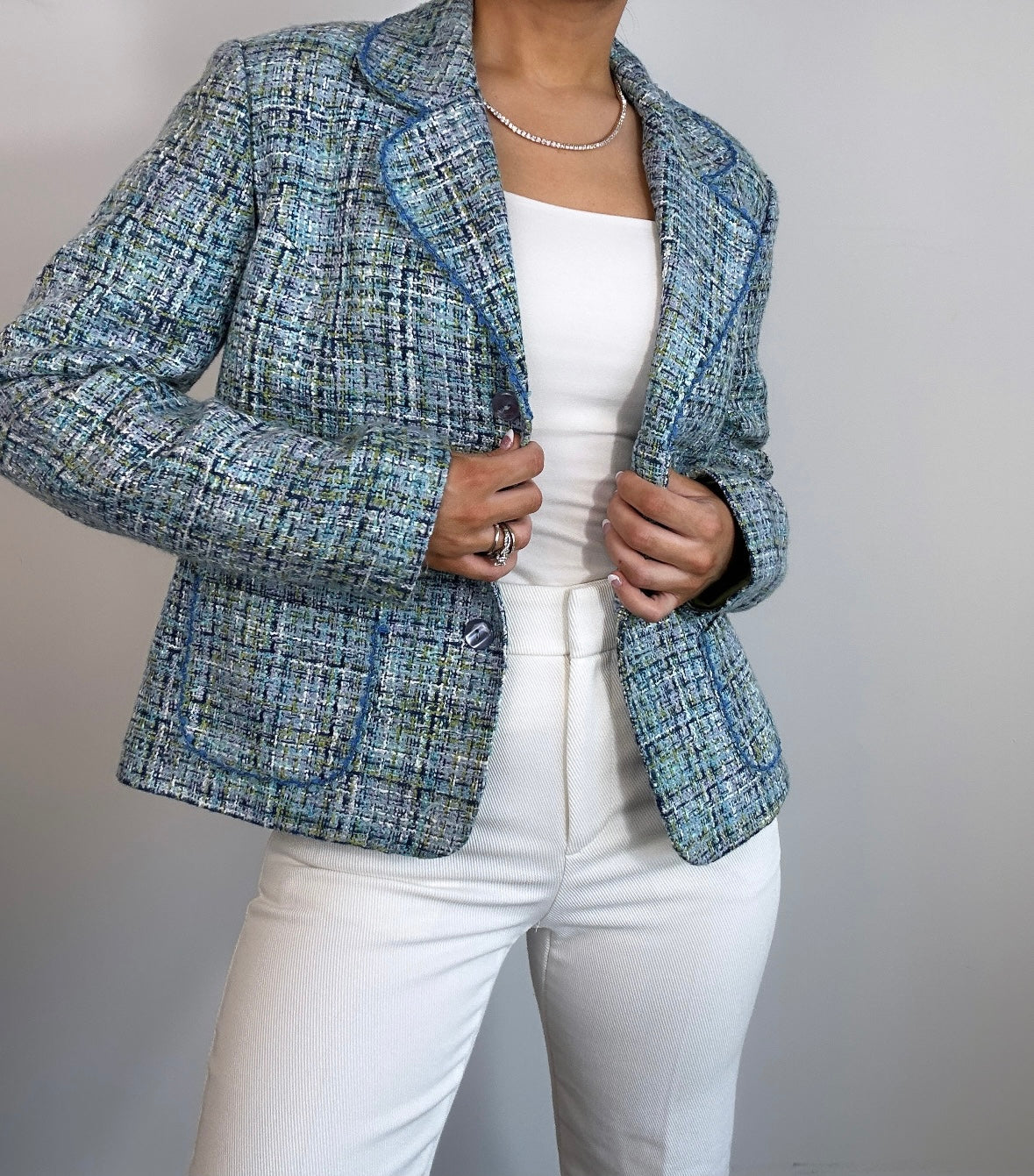 Y2k Vintage Blue Green Purple Tweed Dress Barn Blazer