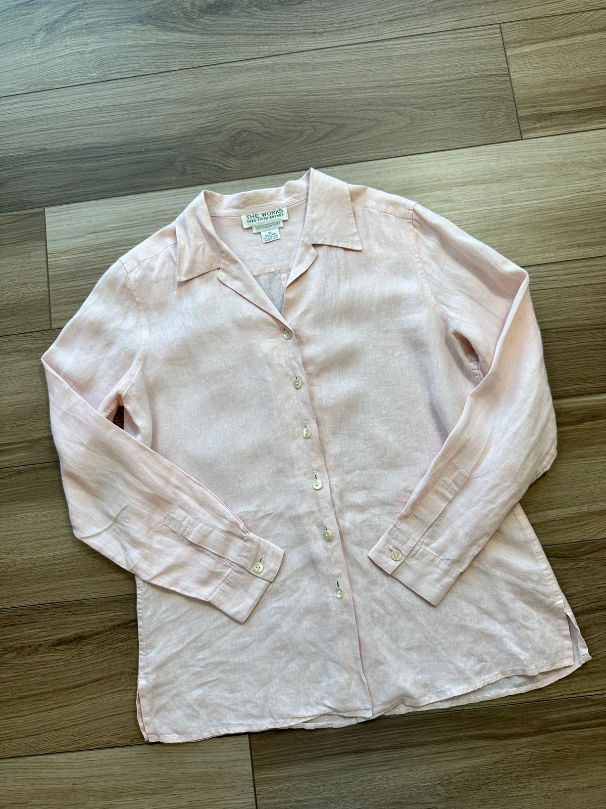 Vintage Sak Fifth Avenue Italian Linen Light Pink Button Down Shirt