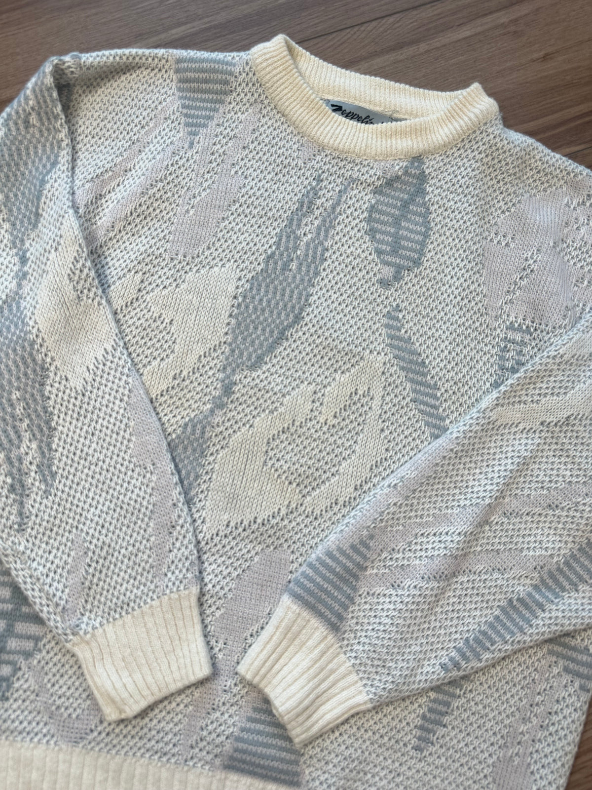 Vintage Abstract White Gray Blue Zeppelin Crewneck Sweater