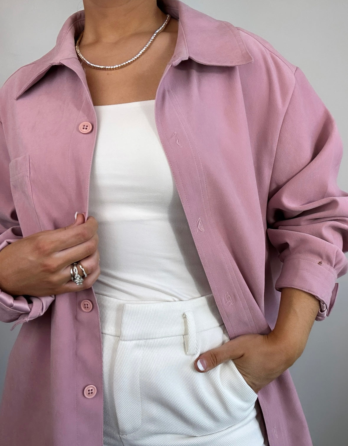 Vintage Faux Suede Mauve Pink Shacket Button Down Top