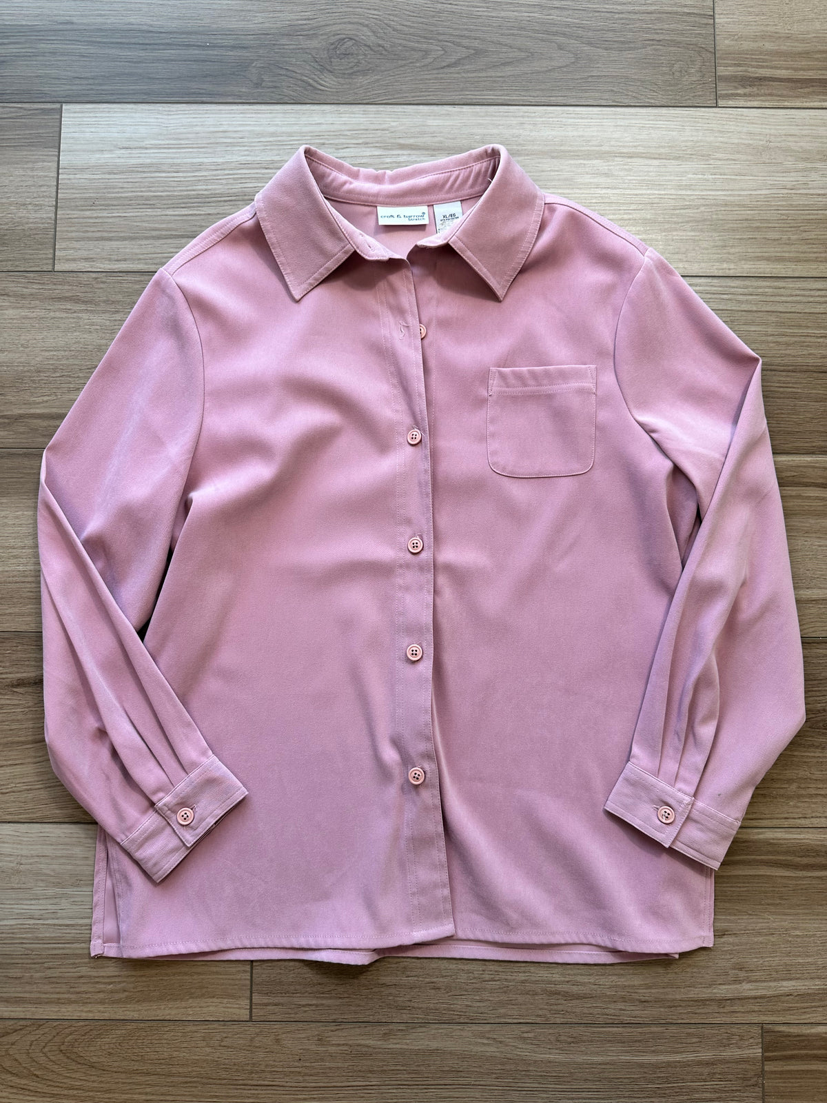 Vintage Faux Suede Mauve Pink Shacket Button Down Top
