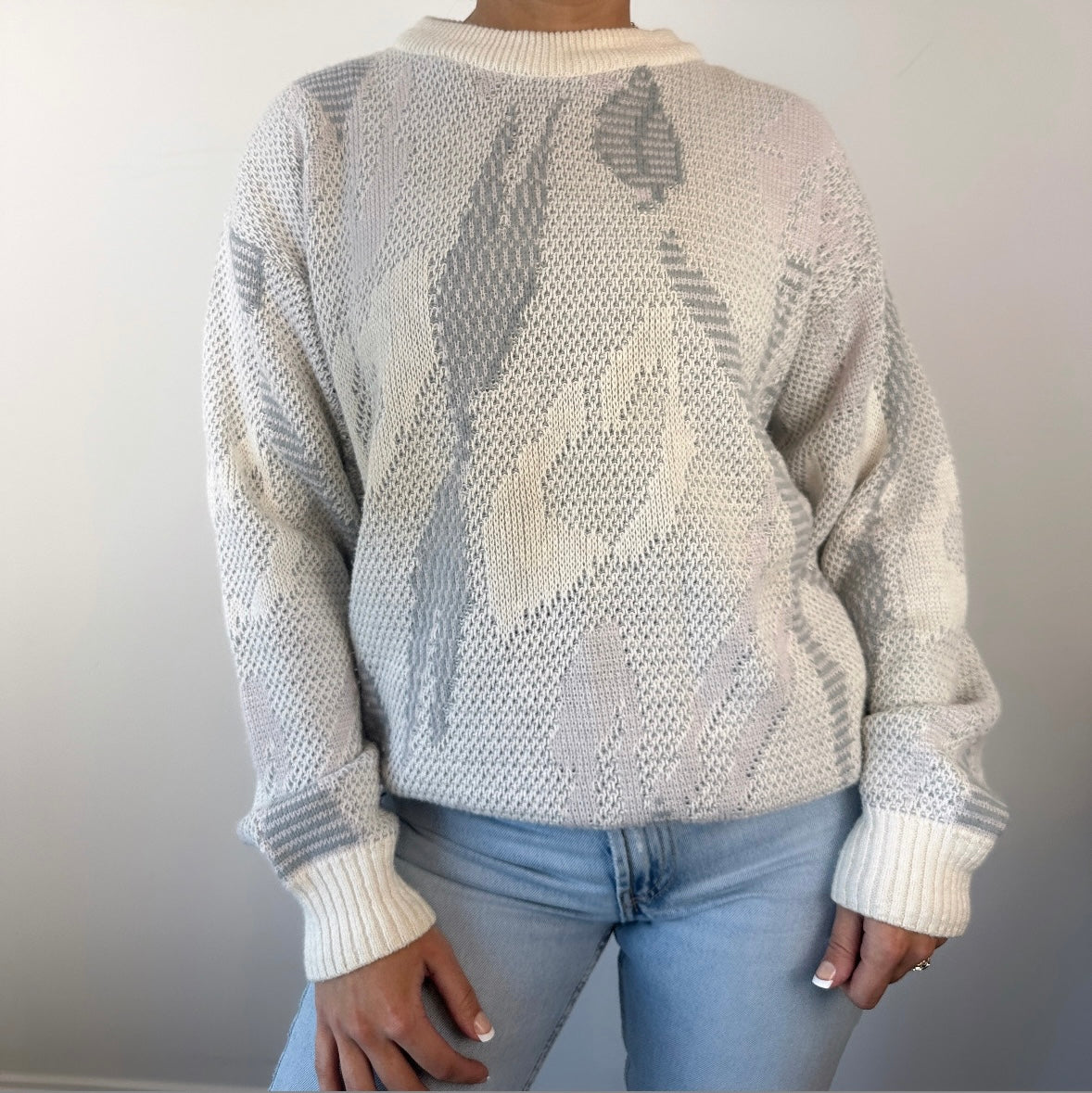 Vintage Abstract White Gray Blue Zeppelin Crewneck Sweater