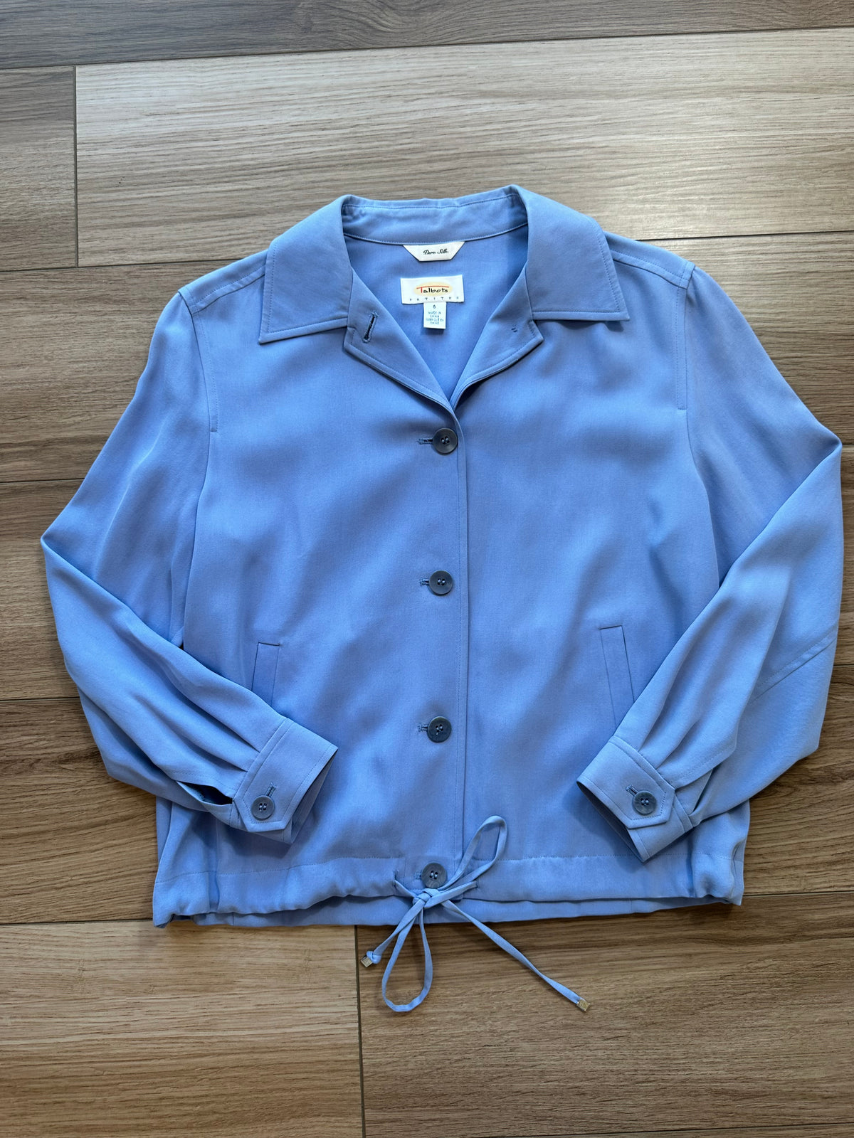 Pure Silk Vintage Talbots Sporty Bomber Style Drawstring Cinch Jacket