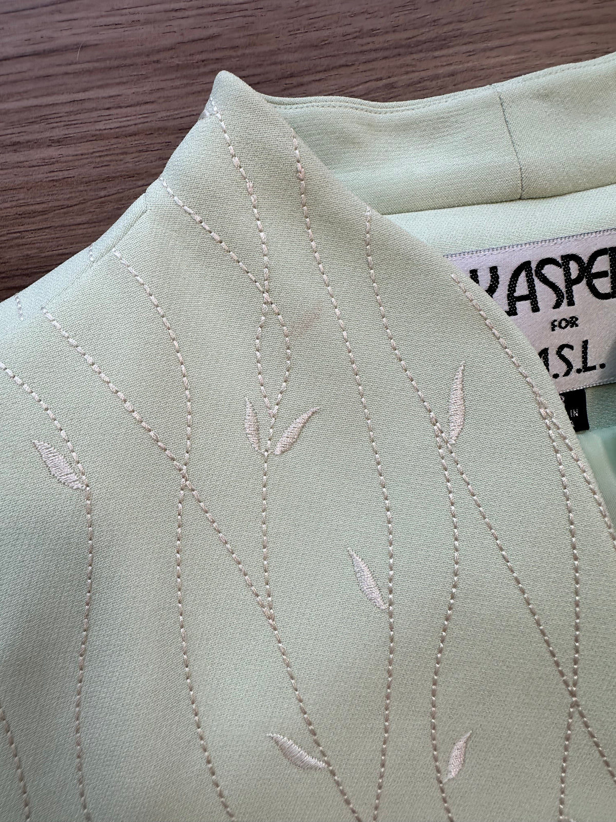 Vintage Light Green White Embroidered Longline Blazer Jacket