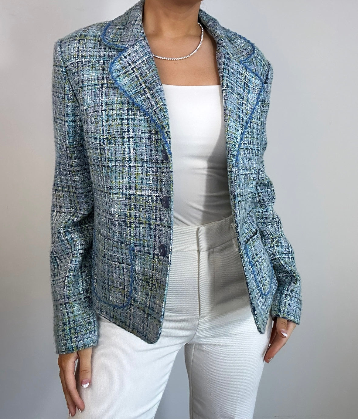 Y2k Vintage Blue Green Purple Tweed Dress Barn Blazer