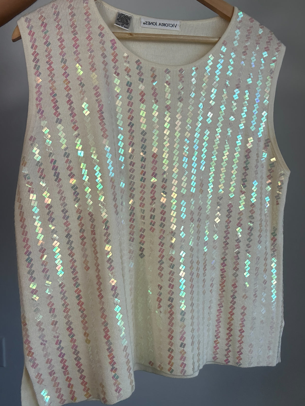 Vintage Victoria Jones Cream Sequin Knit Tank Top