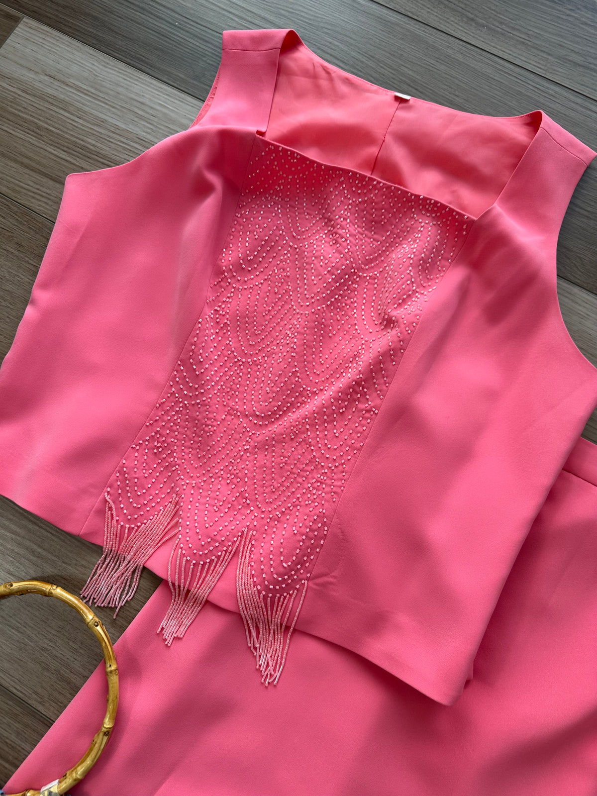 Y2K Vibrant Pink Beaded Sparkly Matching Skirt Set