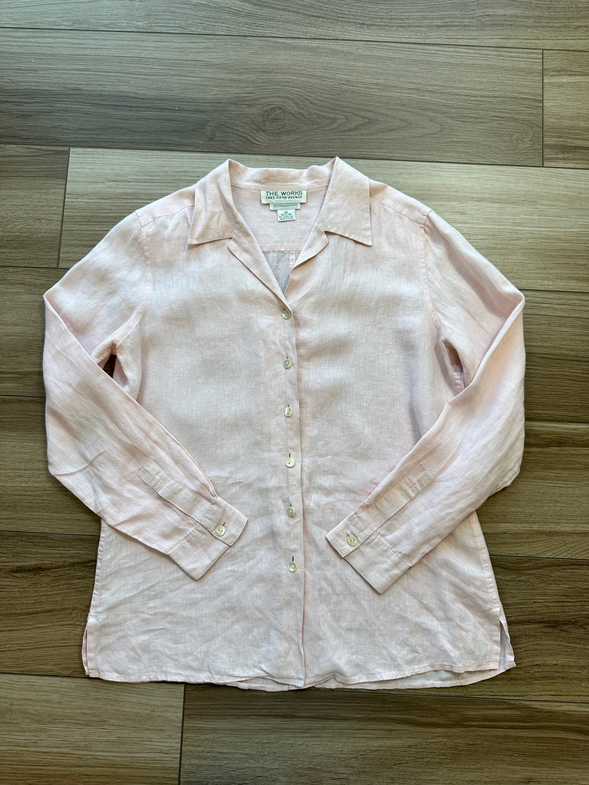 Vintage Sak Fifth Avenue Italian Linen Light Pink Button Down Shirt