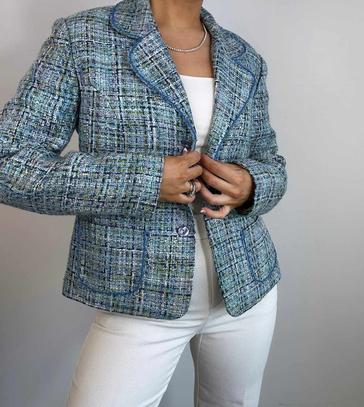 Y2k Vintage Blue Green Purple Tweed Dress Barn Blazer
