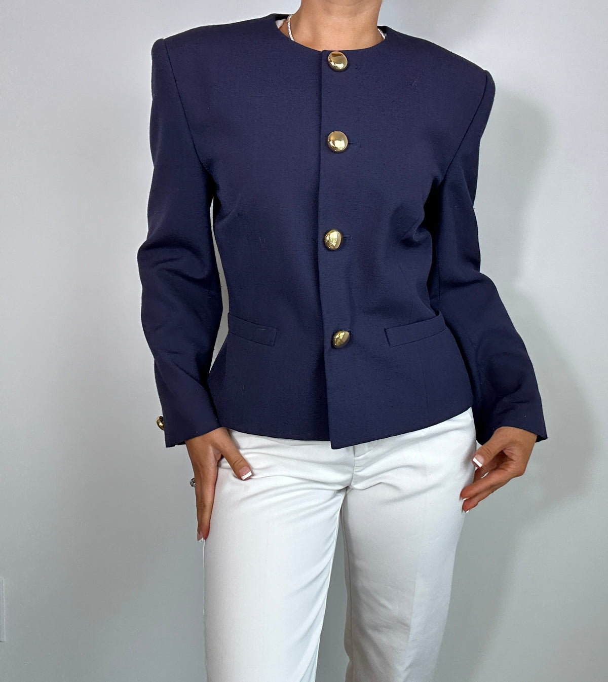 Vintage Ellen Kaye Navy Structured Blazer Jacket with Gold Buttons
