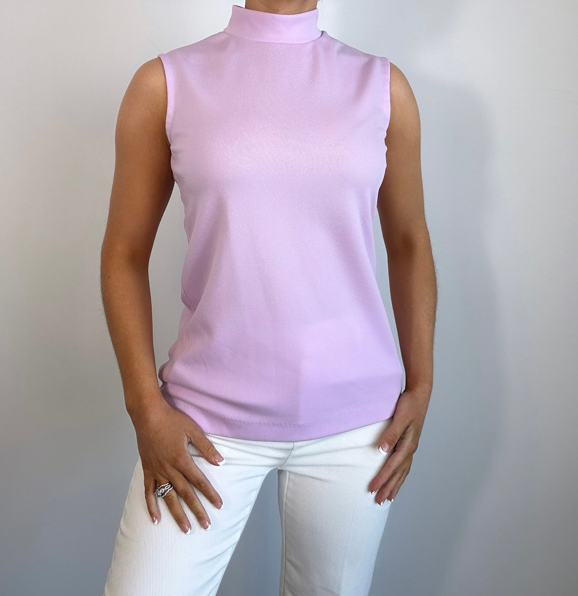 1970s Vintage Lavender Purple Mock Neck Tank Top