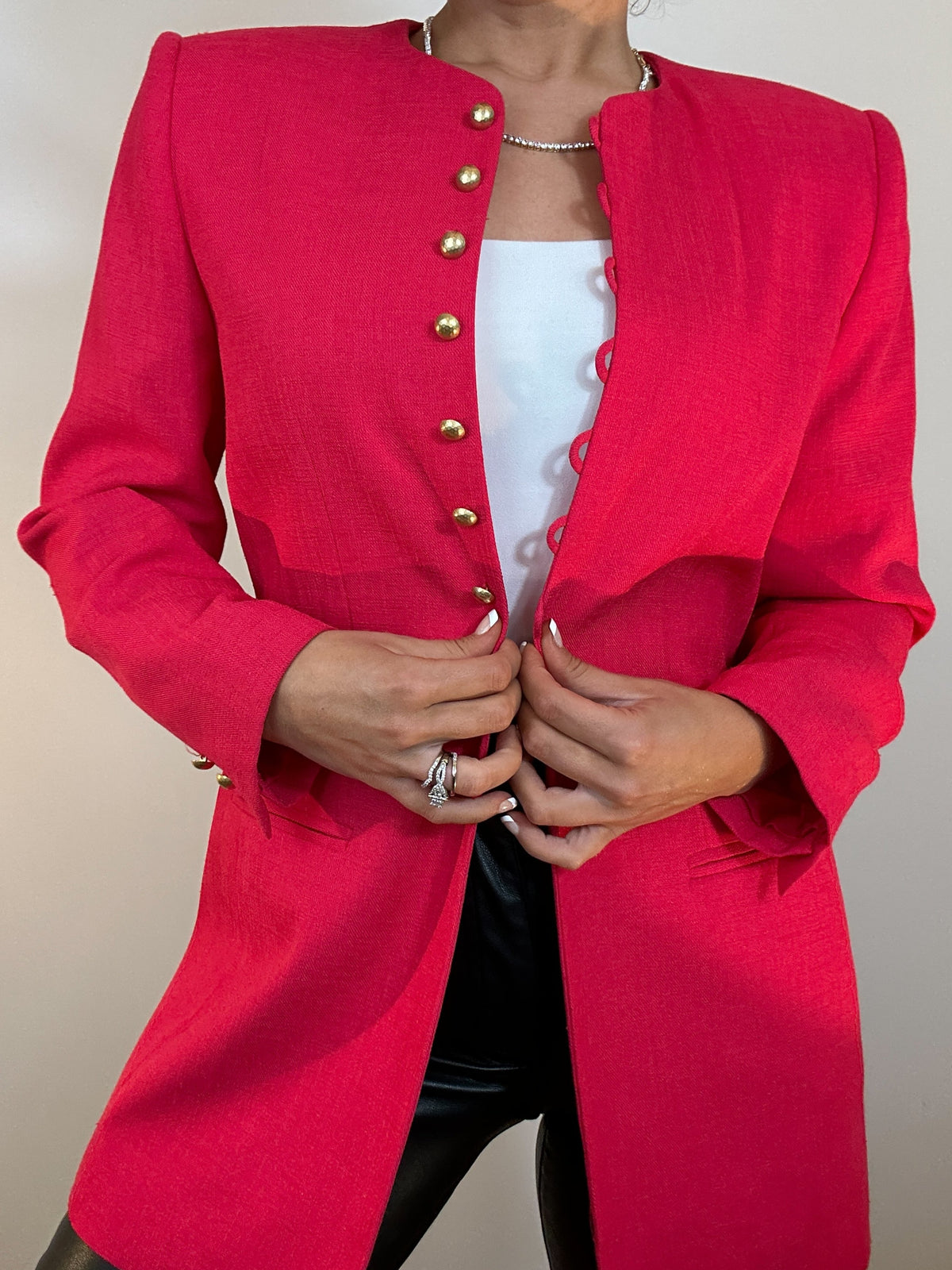 Vintage Petite Sophisticate Hot Pink Long Line Blazer with Gold Buttons