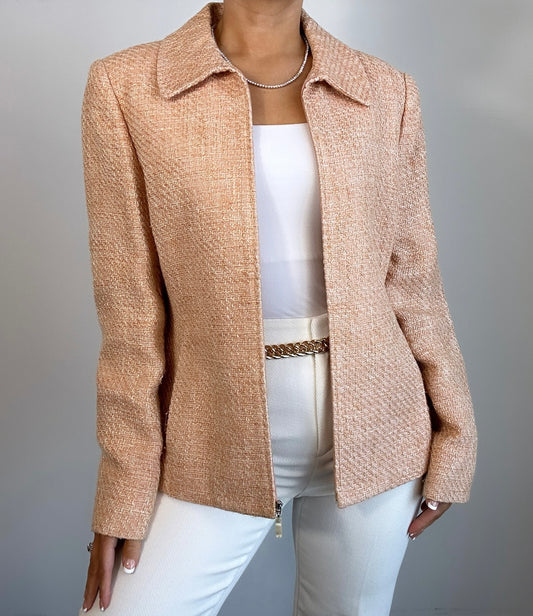 Vintage Peach Orange Kate Hill Tweed Zip Up Jacket