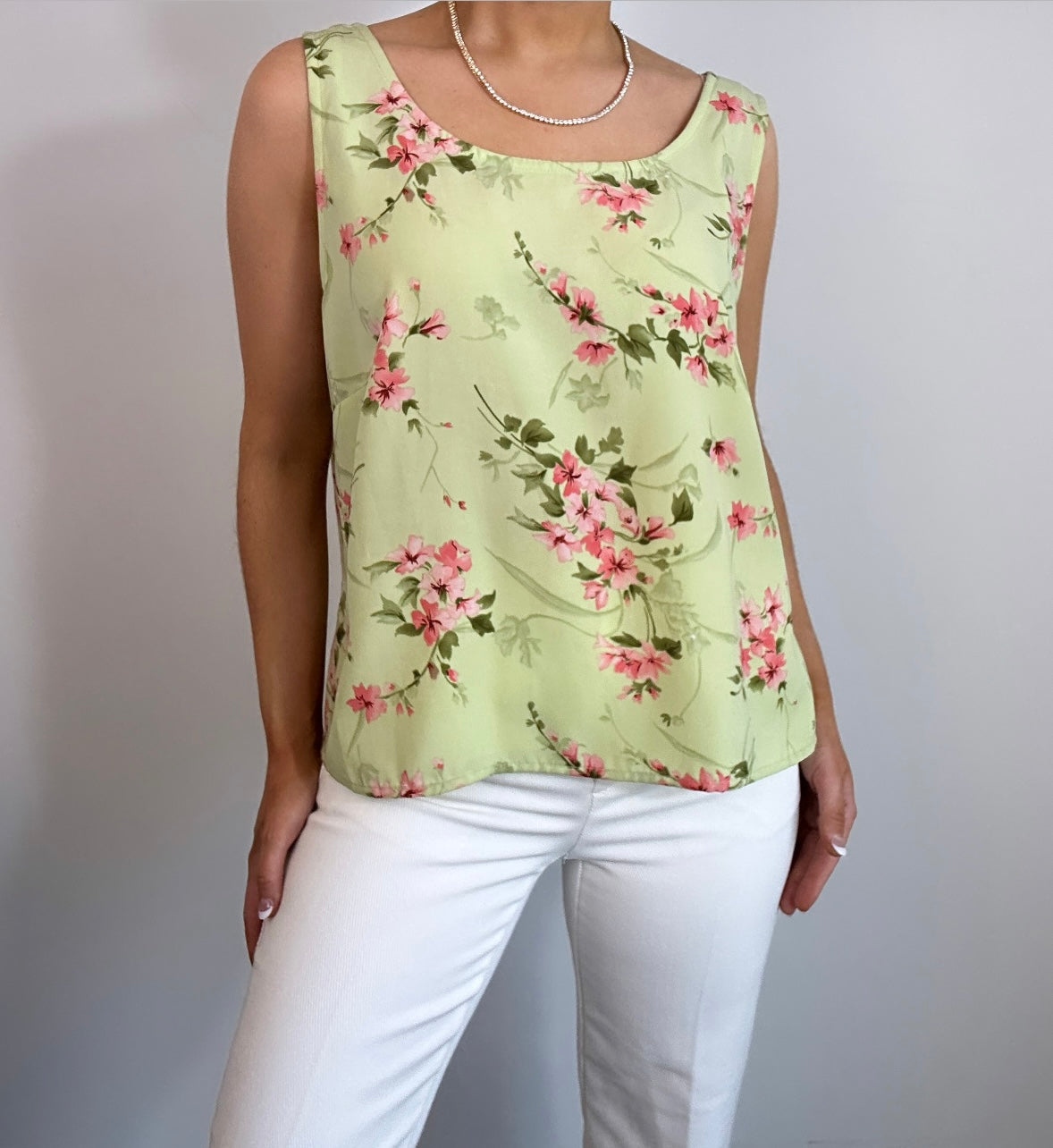 Vintage Light Green Pink Floral Tank Top