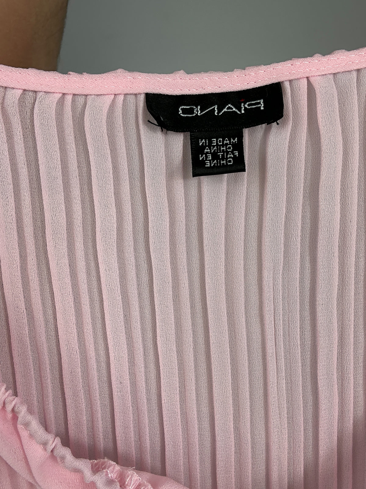 Y2k Plisse Sheer Pink Bow Tie Tank Top Blouse