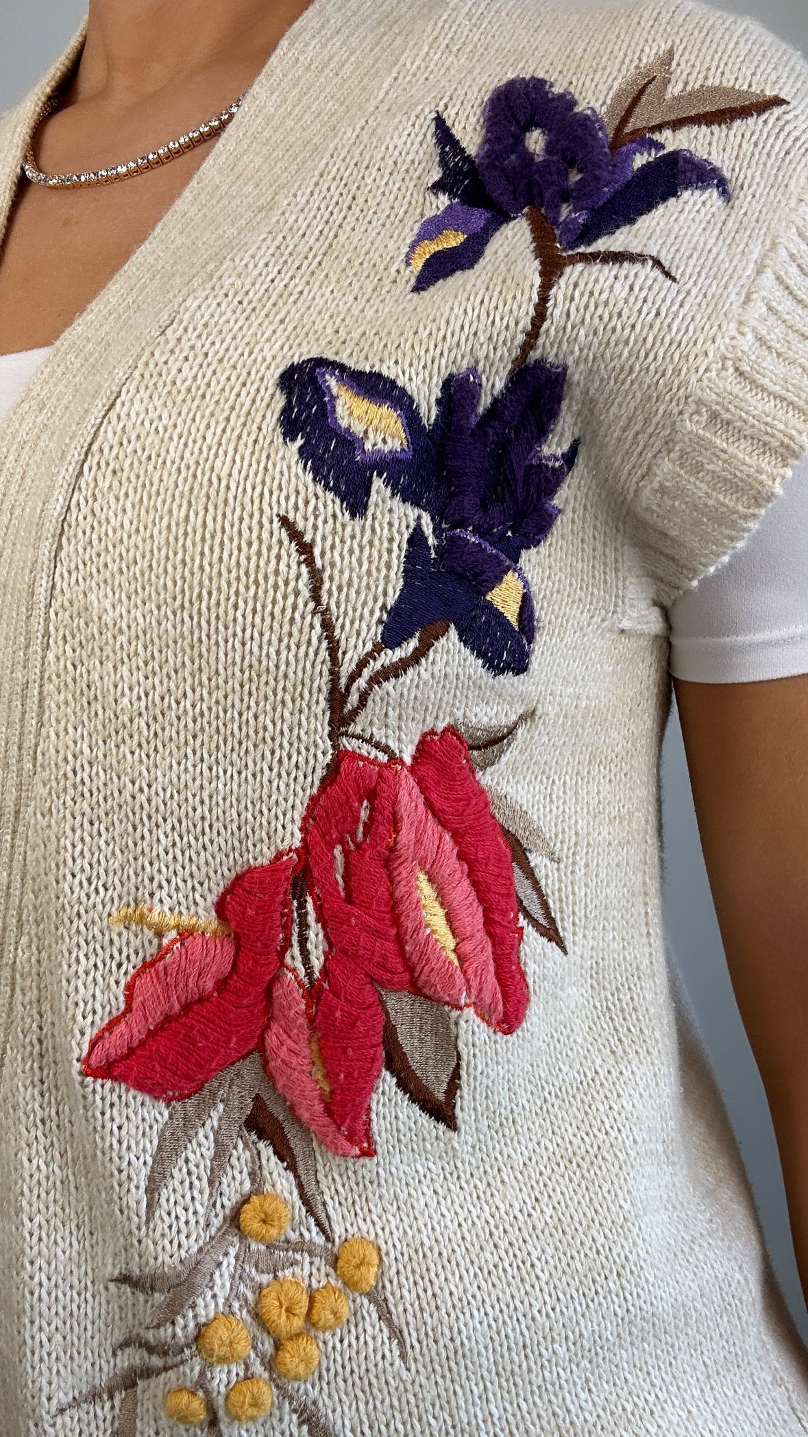 Vintage Cream Multicolor Embroidered Wrap Vest